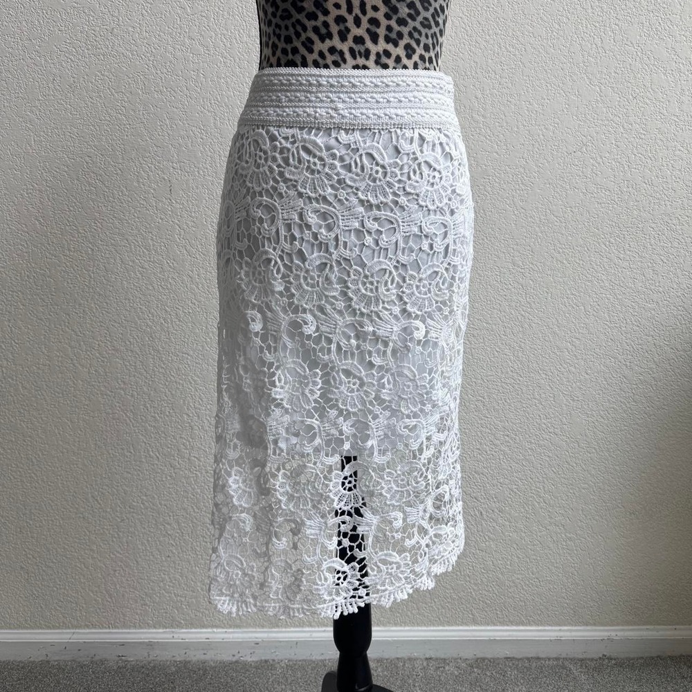 Eye Candy white lace midi skirt size L